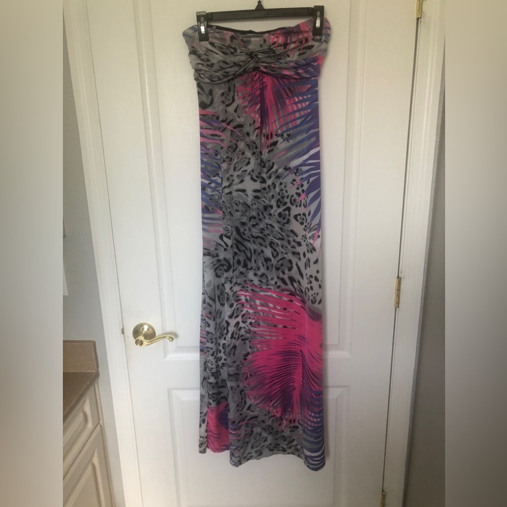 VENUS Pink and Gray Strapless Maxi dress